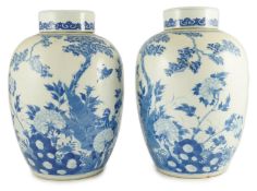 A pair of large Chinese blue and white ovoid jars and associated covers, 19th century, each