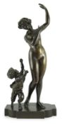 A 19th century French bronze group of a muse dancing alongside a faun, 24cm wide, 52cm high***