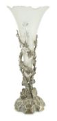 A late Victorian silver centrepiece, with frosted glass trumpet shaped insert, by Cornelius Joshua