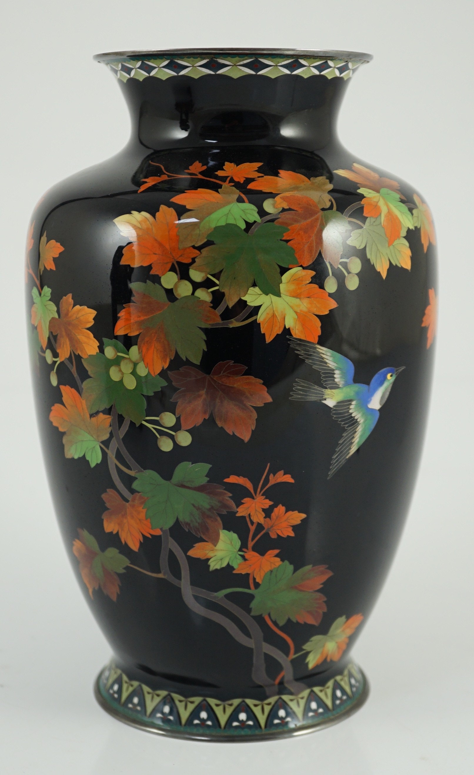 A Japanese silver wire cloisonné enamel vase, third quarter 20th century, decorated with fruiting - Image 2 of 6