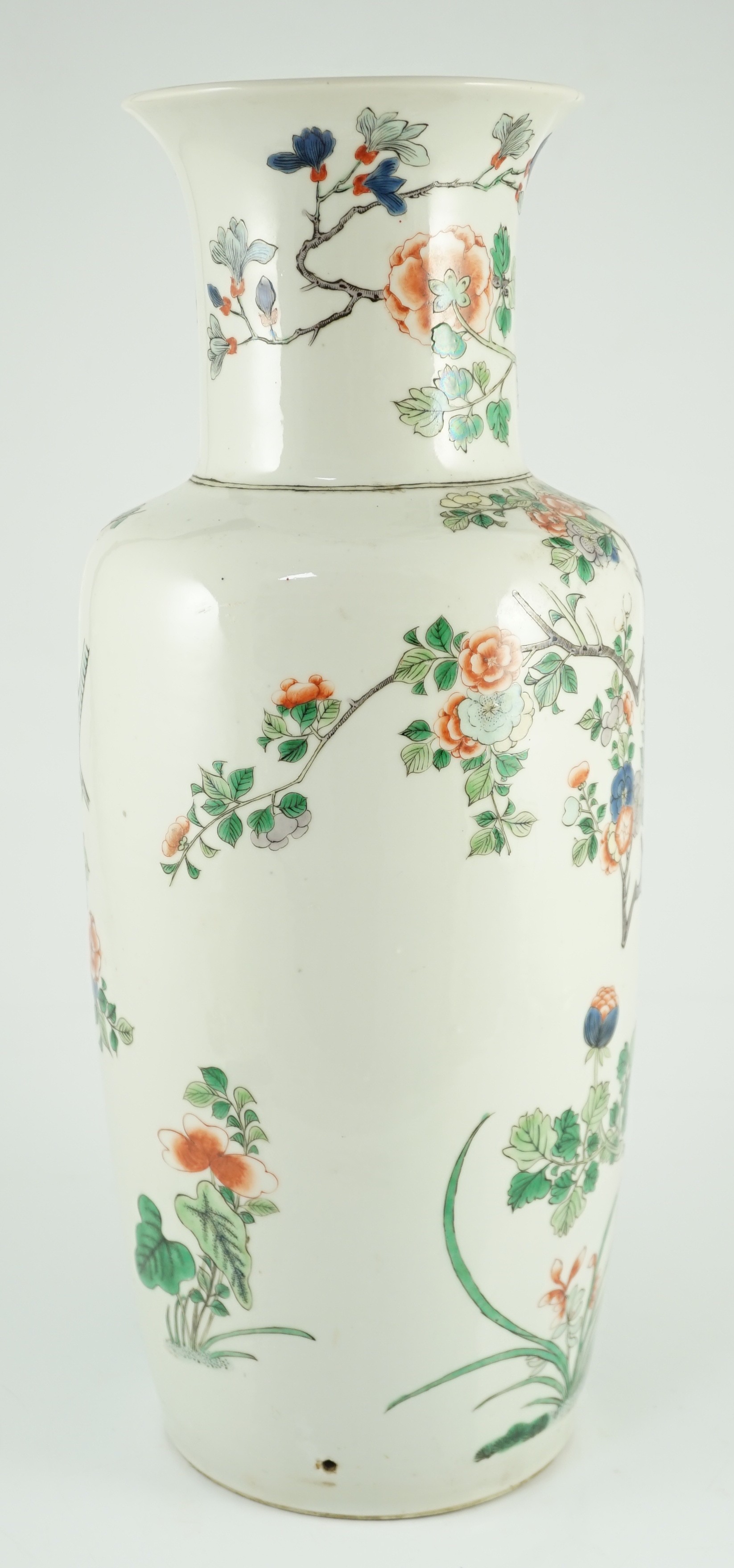 A Chinese famille verte vase baluster vase, late 19th century, painted with a phoenix amid rockwork, - Image 3 of 8