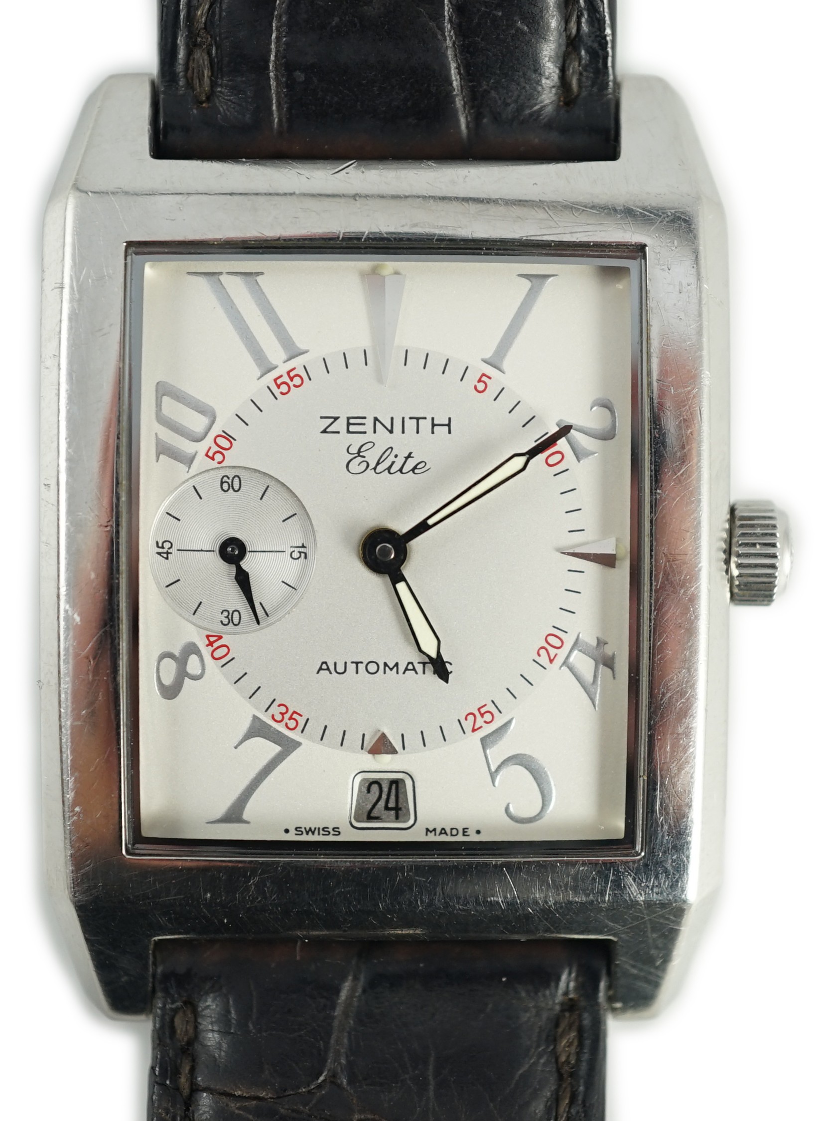 A gentleman's stainless steel Zenith Elite Port Royal V automatic rectangular dial wrist watch, with - Image 4 of 7