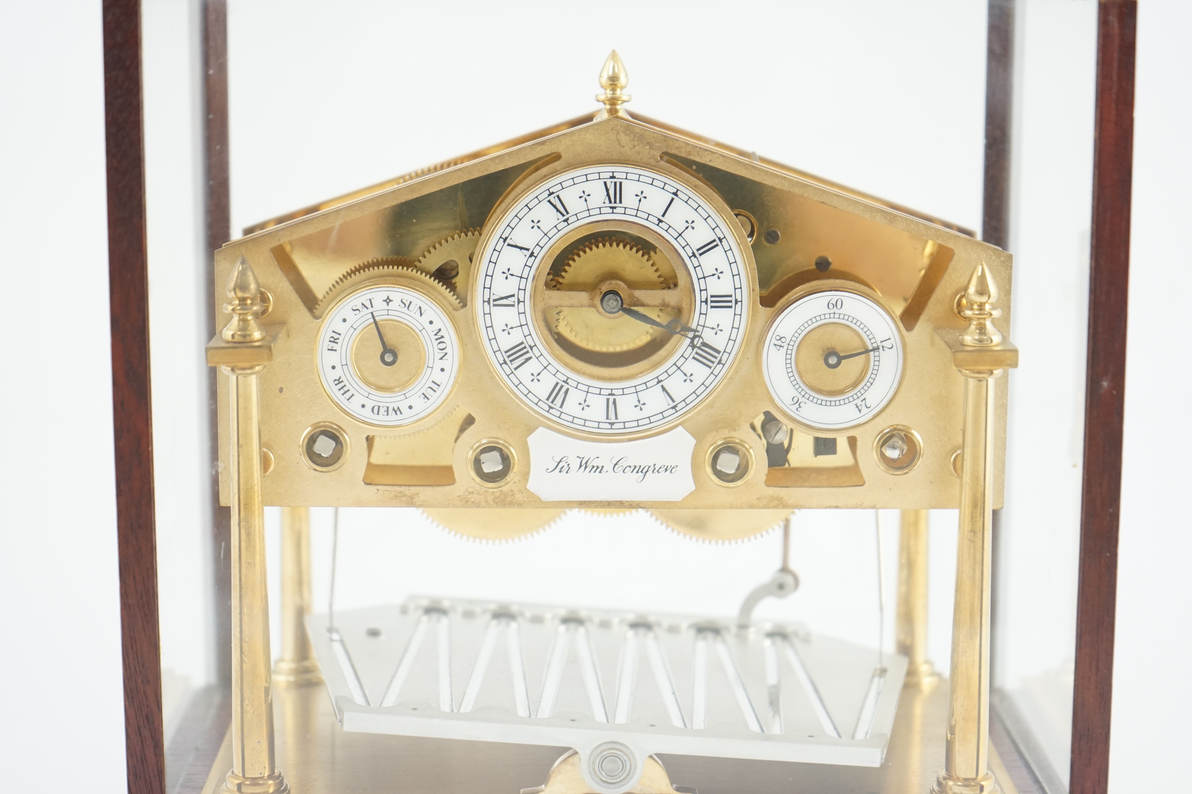 A Devon Clocks lacquered and silvered brass Congreve timepiece, in glazed mahogany case, with - Image 5 of 6