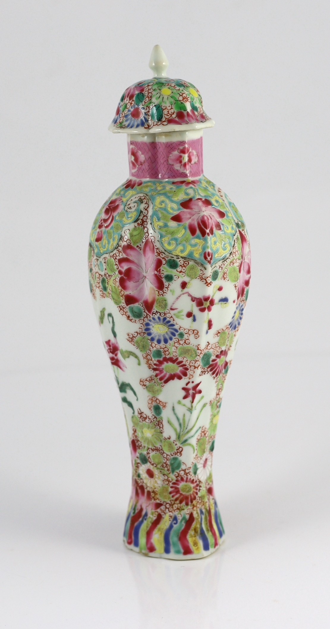 A Chinese famille rose moulded baluster vase, Qianlong period, painted with trailing flowers on a - Image 2 of 7