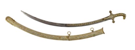 A fine Indian gilt copper and paste mounted sword (shamshir), Kutch, 19th century, with bejewelled