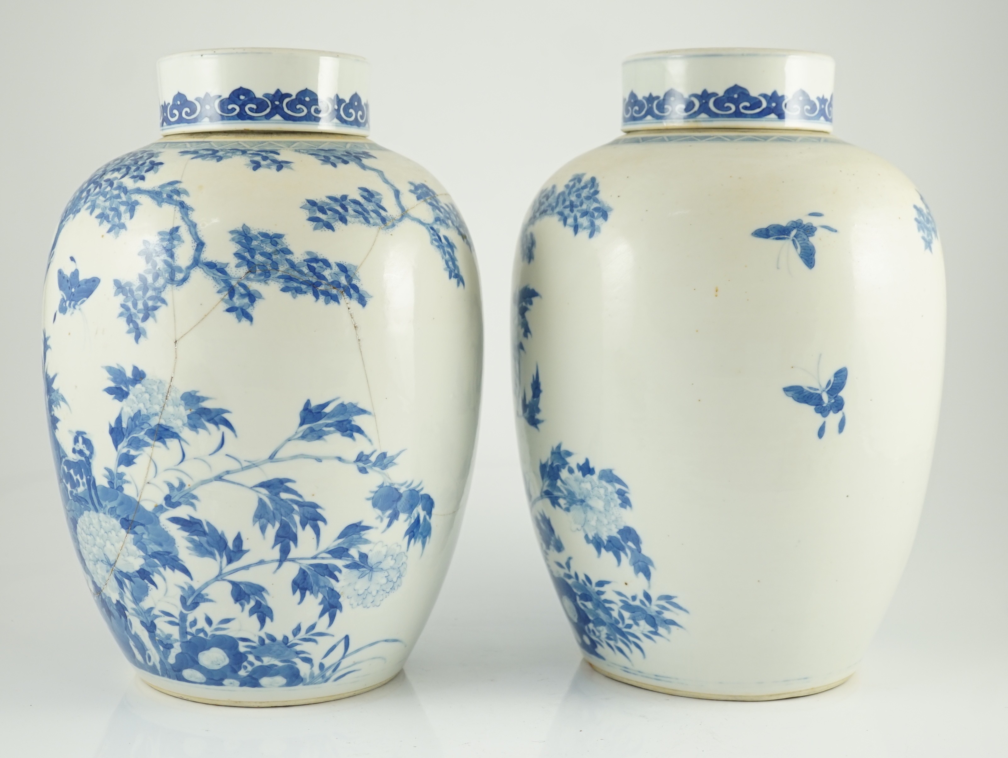 A pair of large Chinese blue and white ovoid jars and associated covers, 19th century, each - Image 3 of 13