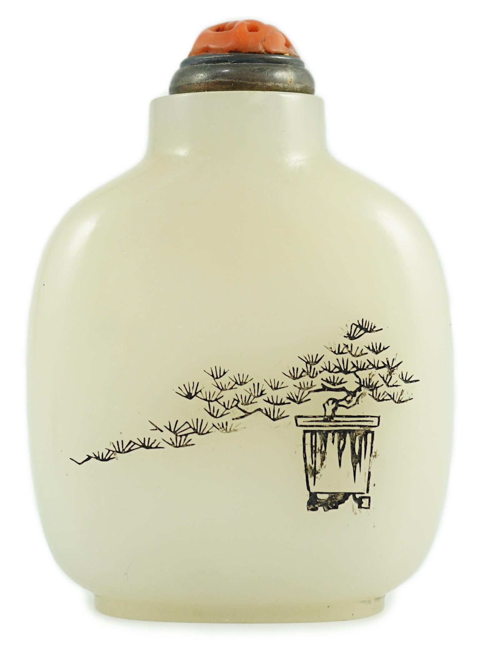 A Chinese inscribed white jade snuff bottle, 19th century, the stone is of good even tone, the - Image 10 of 17