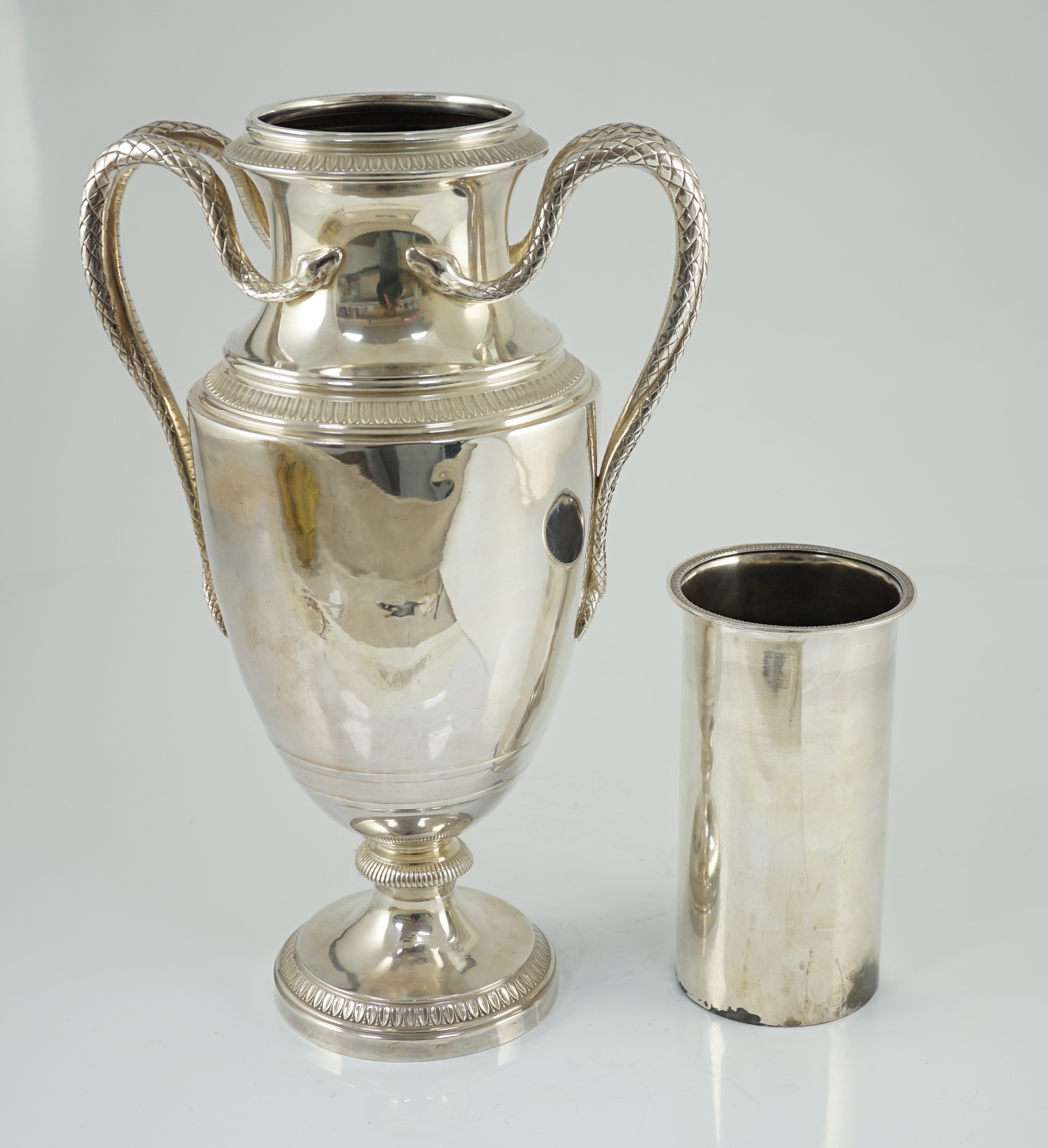 An early 20th century French 950 standard silver two handled vase shaped wine cooler, by Teytard - Image 5 of 8