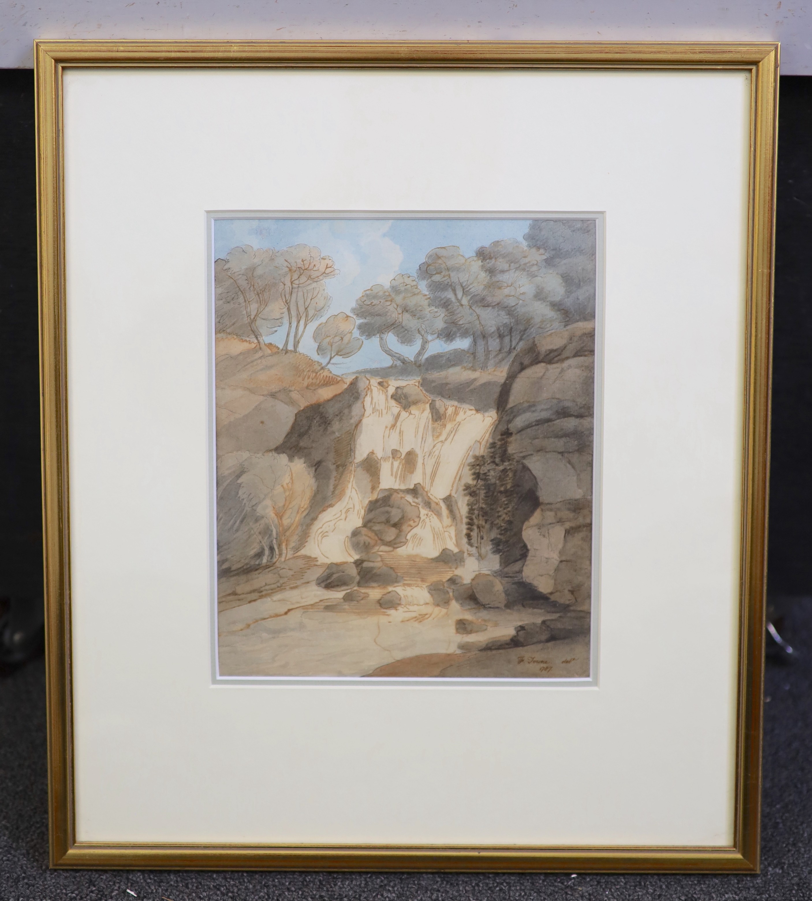 Francis Towne (British, 1740-1816) 'Waterfall at Chudley Rock'watercolour and inksigned and dated - Image 2 of 4