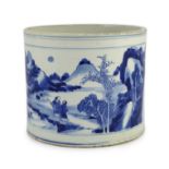 A Chinese blue and white ‘landscape’ brushpot, bitong, Kangxi period, painted to rectangular