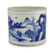 A Chinese blue and white ‘landscape’ brushpot, bitong, Kangxi period, painted to rectangular