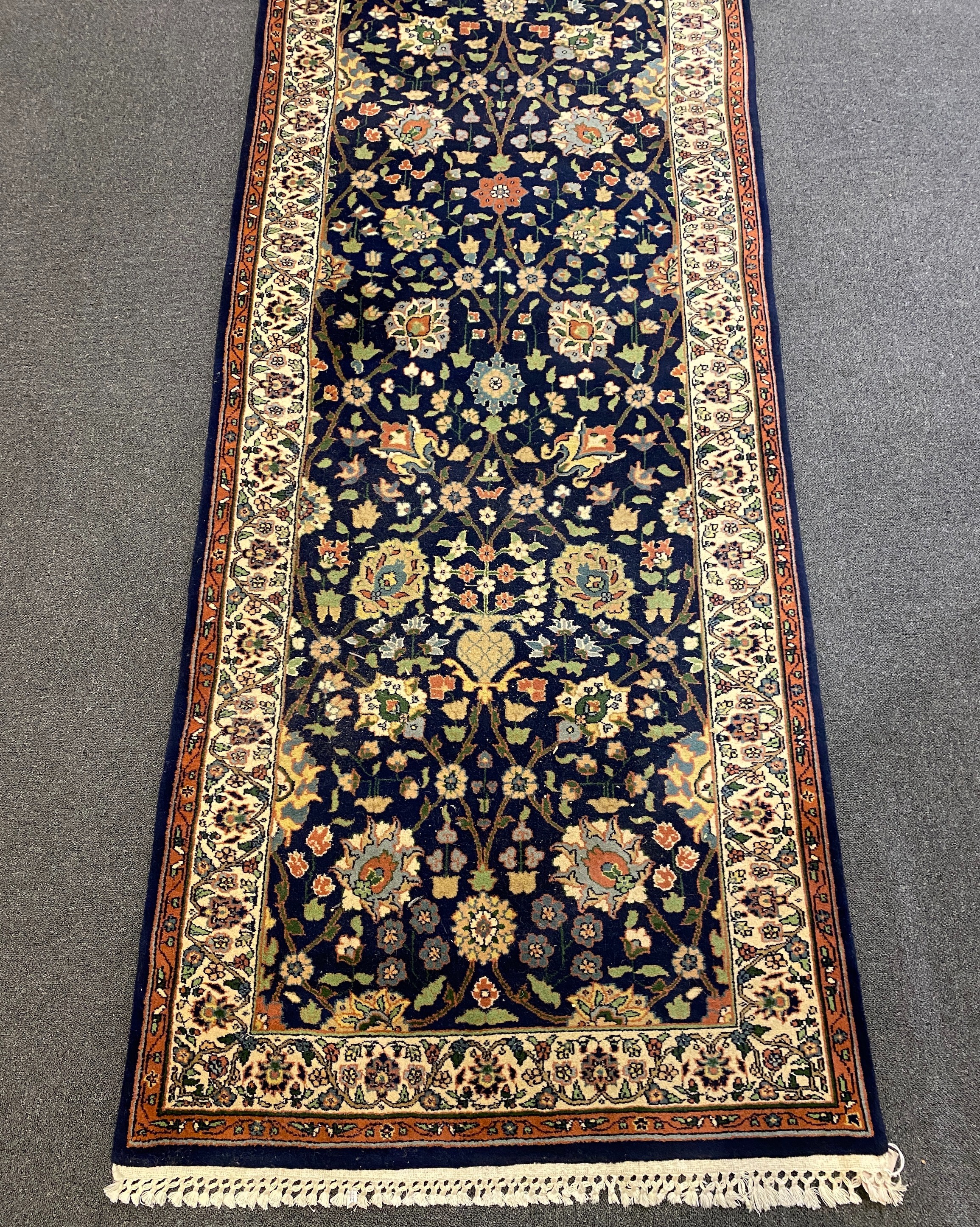 A Bijar blue ground runner, with polychrome floral field, 464cm x 100cm***CONDITION REPORT*** - Image 2 of 6