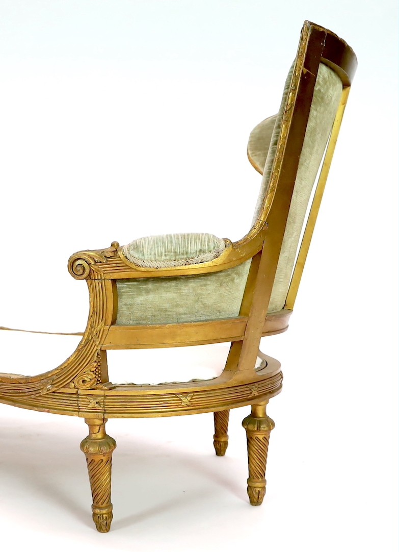 A 19th century Louis XVI style giltwood chaise longue, with reeded ribbon tied rails, acanthus - Image 5 of 6