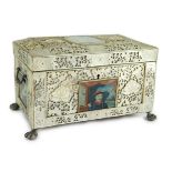 A rare Chinese export mother-of-pearl and reverse painted glass mounted casket, late 18th century,