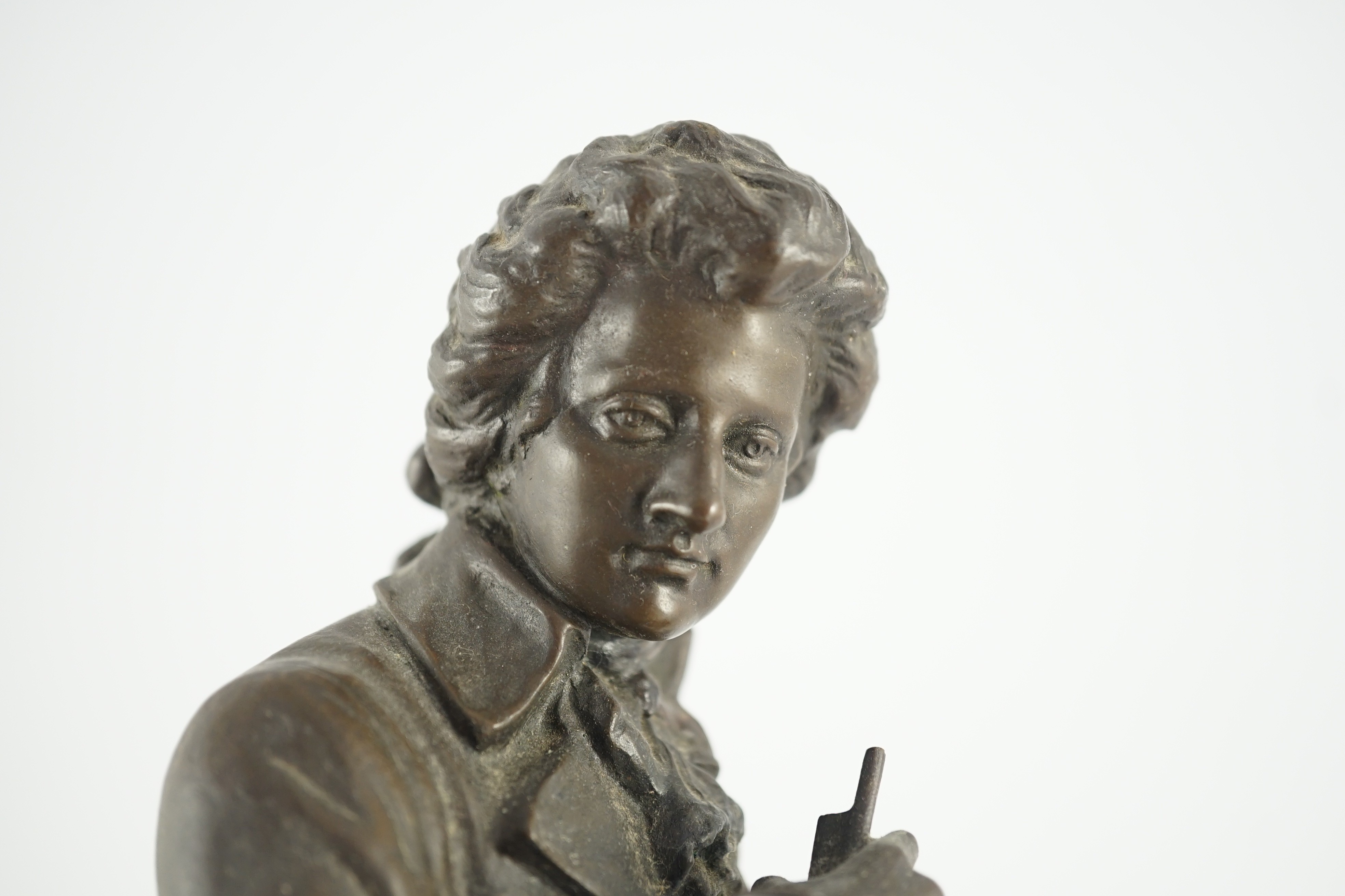 Carl Brose (German, 1880-). An early 20th century bronze figure of Mozart holding a violin, signed - Image 4 of 8