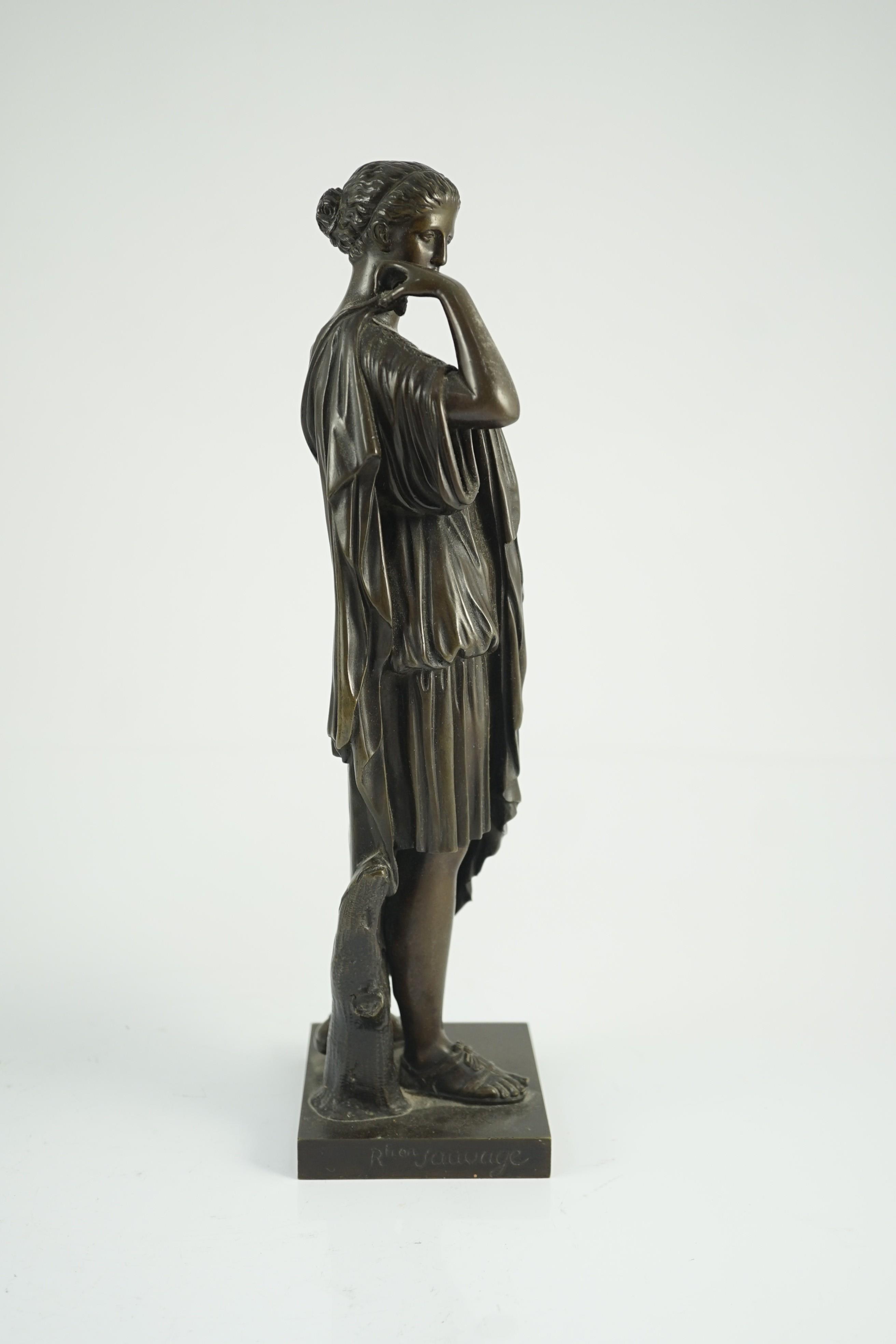 After the antique, a French Reduction Sauvage bronze figure of 'Diana de Gabies', on square - Image 4 of 7