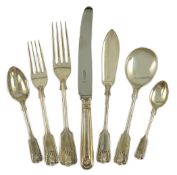 An Elizabeth II canteen of silver fiddle, thread and shell pattern cutlery for eight, by Cooper