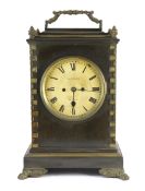 Feltham of Jersey. An early Victorian ormolu mounted ebonised bronze bracket clock, in architectural