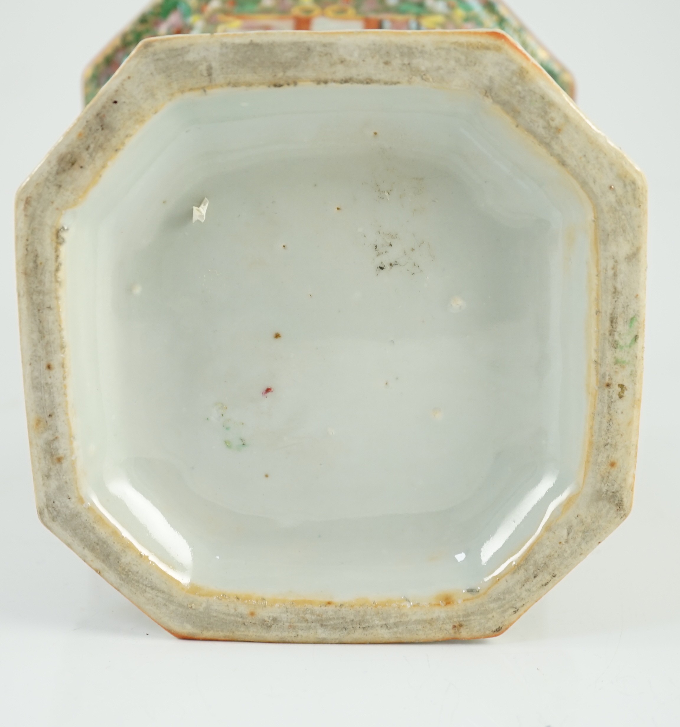 A Chinese Canton (Guangzhou) famille rose decorated bough pot and cover, c.1830, painted with - Image 7 of 9