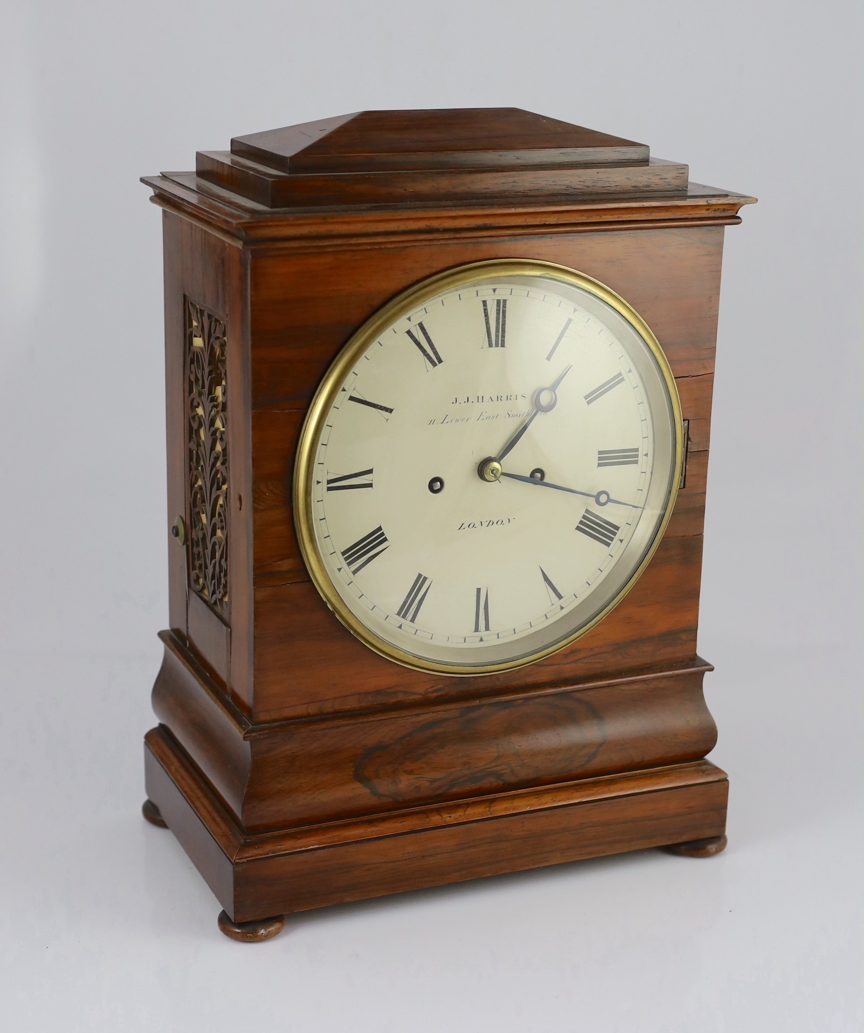 J.J. Harris of London. A Victorian rosewood hour repeating bracket clock, in plain architectural - Image 2 of 5