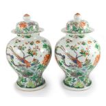 A pair of large Chinese famille verte jars and covers, late 19th century, each painted with