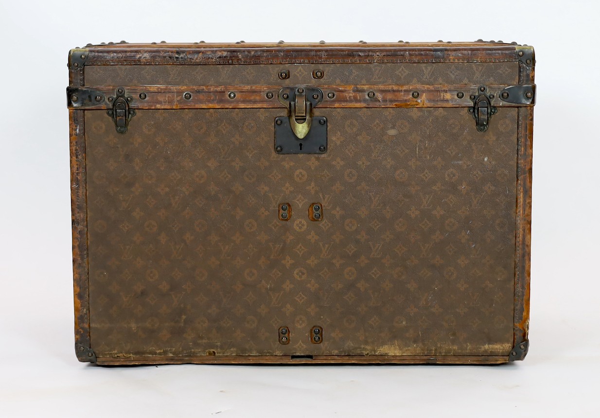 A Louis Vuitton brass mounted leather bound trunk, c.1910, numbered 137426, with LV covering and - Image 2 of 7