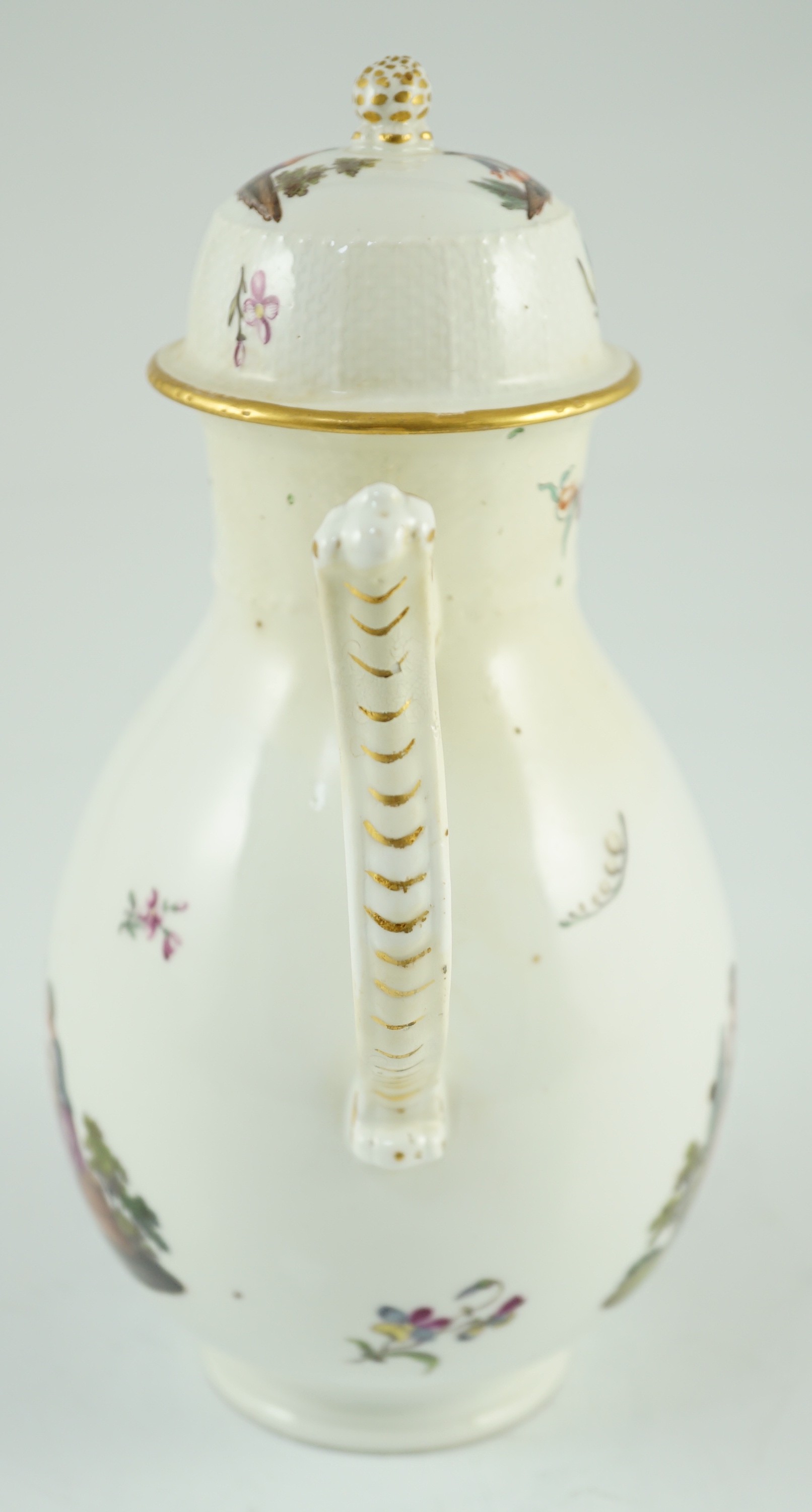 A Meissen coffee pot and cover, c.1760, of baluster shape applied with a wishbone shaped handle, - Image 6 of 8