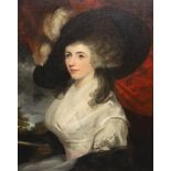 Circle of George Romney (British, 1734-1802) Portrait of a lady, seated, wearing a white dress and a