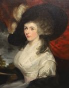 Circle of George Romney (British, 1734-1802) Portrait of a lady, seated, wearing a white dress and a