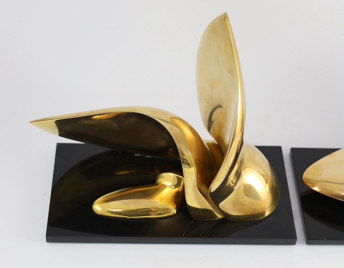 Jack Zajac (American, b.1929). A pair of bronze abstract sculptures, on ebonised plinths, one signed - Image 2 of 5
