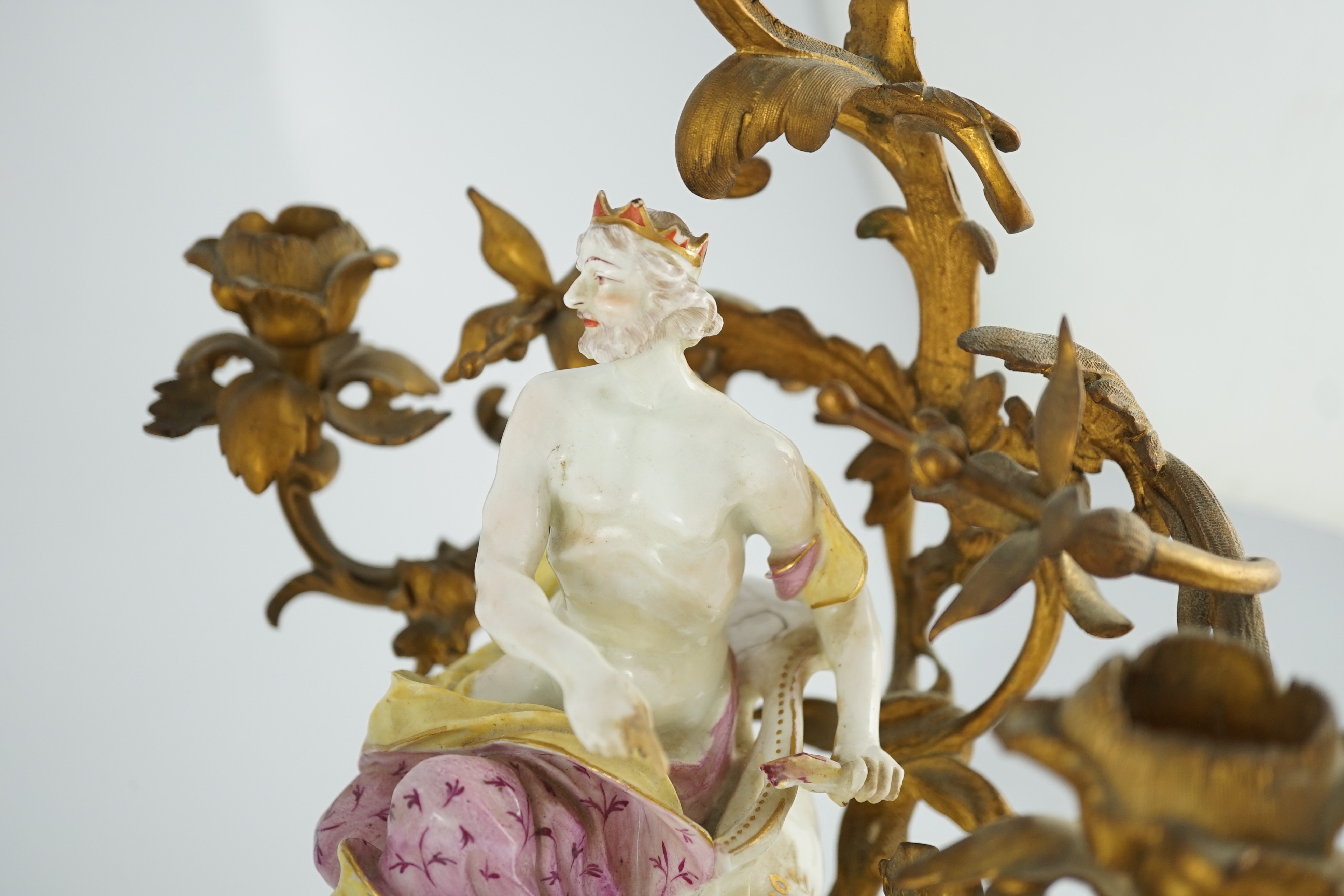 A pair of large Derby porcelain and ormolu mounted ‘Juno and Jupiter’ figural candelabra, the - Image 7 of 9