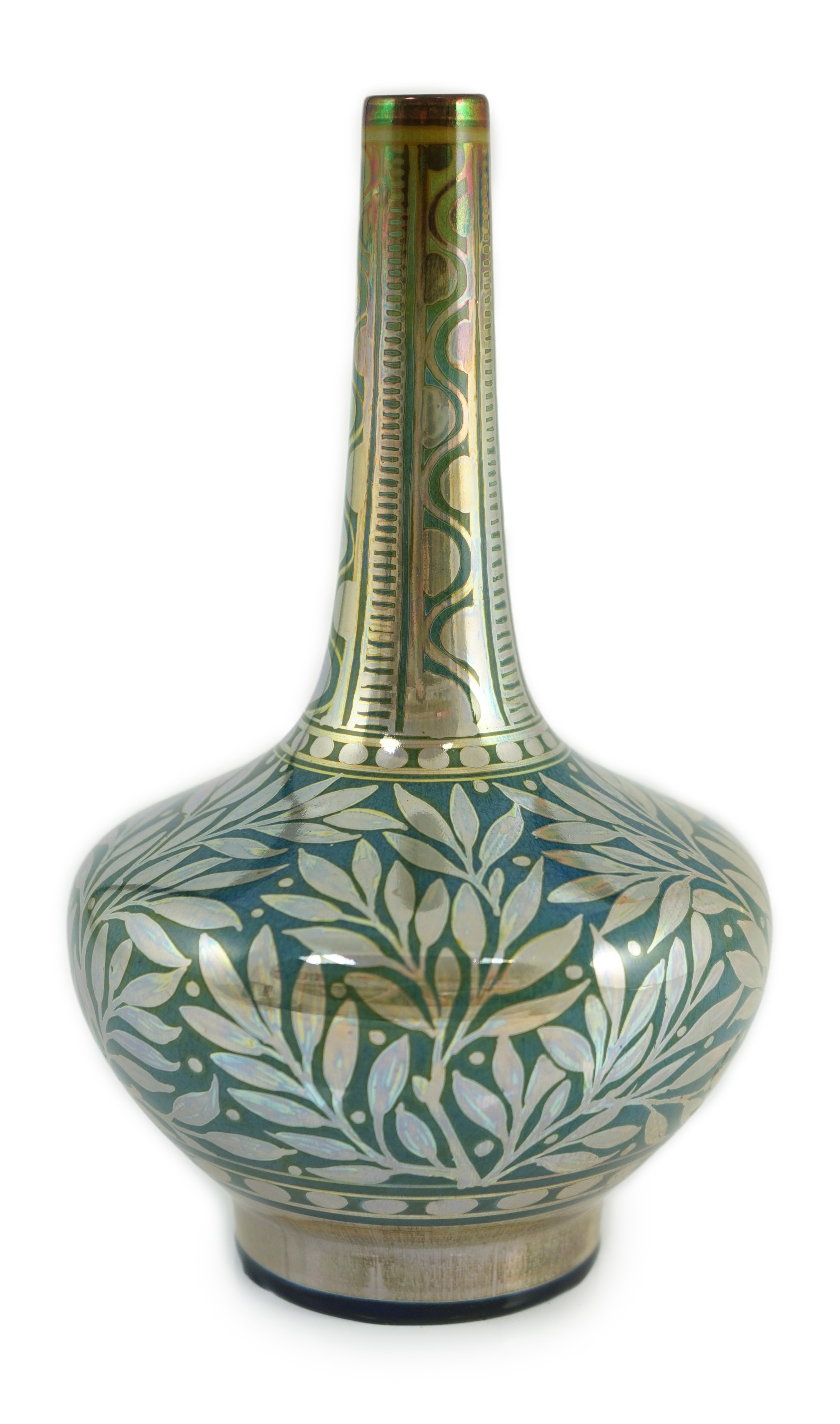 A Pilkington’s Lancastrian lustre bottle vase, by William S. Mycock, painted in silver lustre with - Image 2 of 4