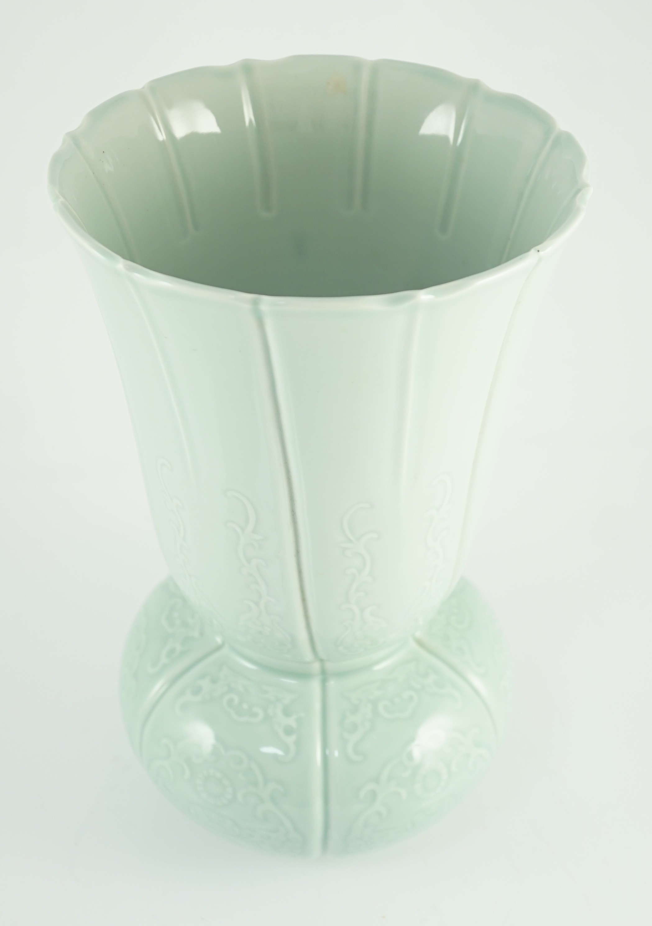 An unusual Chinese pale celadon glazed vase, Yongzheng seal mark late 19th/early 20th century, the - Image 4 of 5