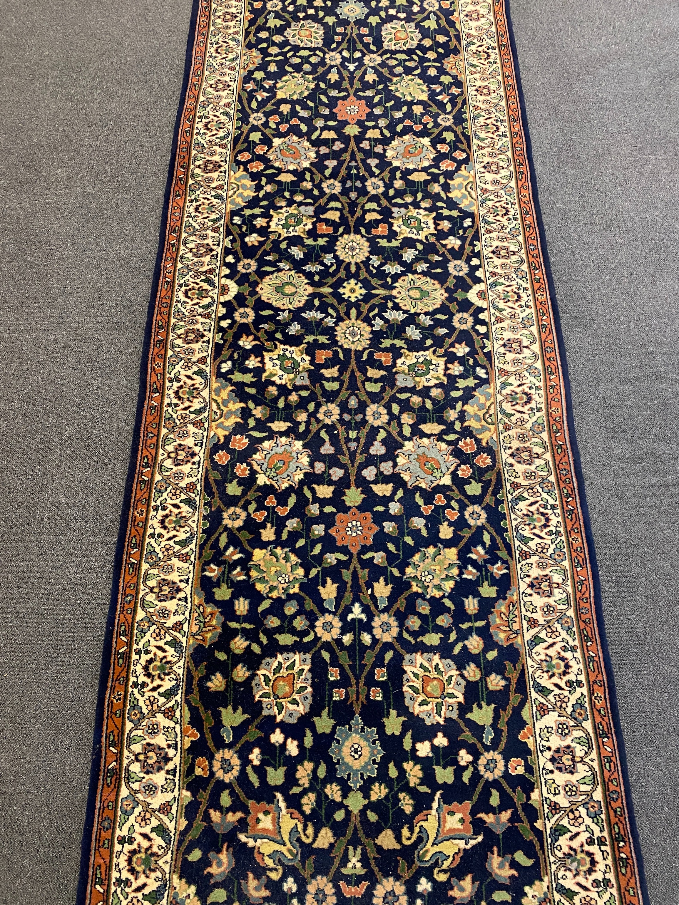 A Bijar blue ground runner, with polychrome floral field, 464cm x 100cm***CONDITION REPORT*** - Image 3 of 6