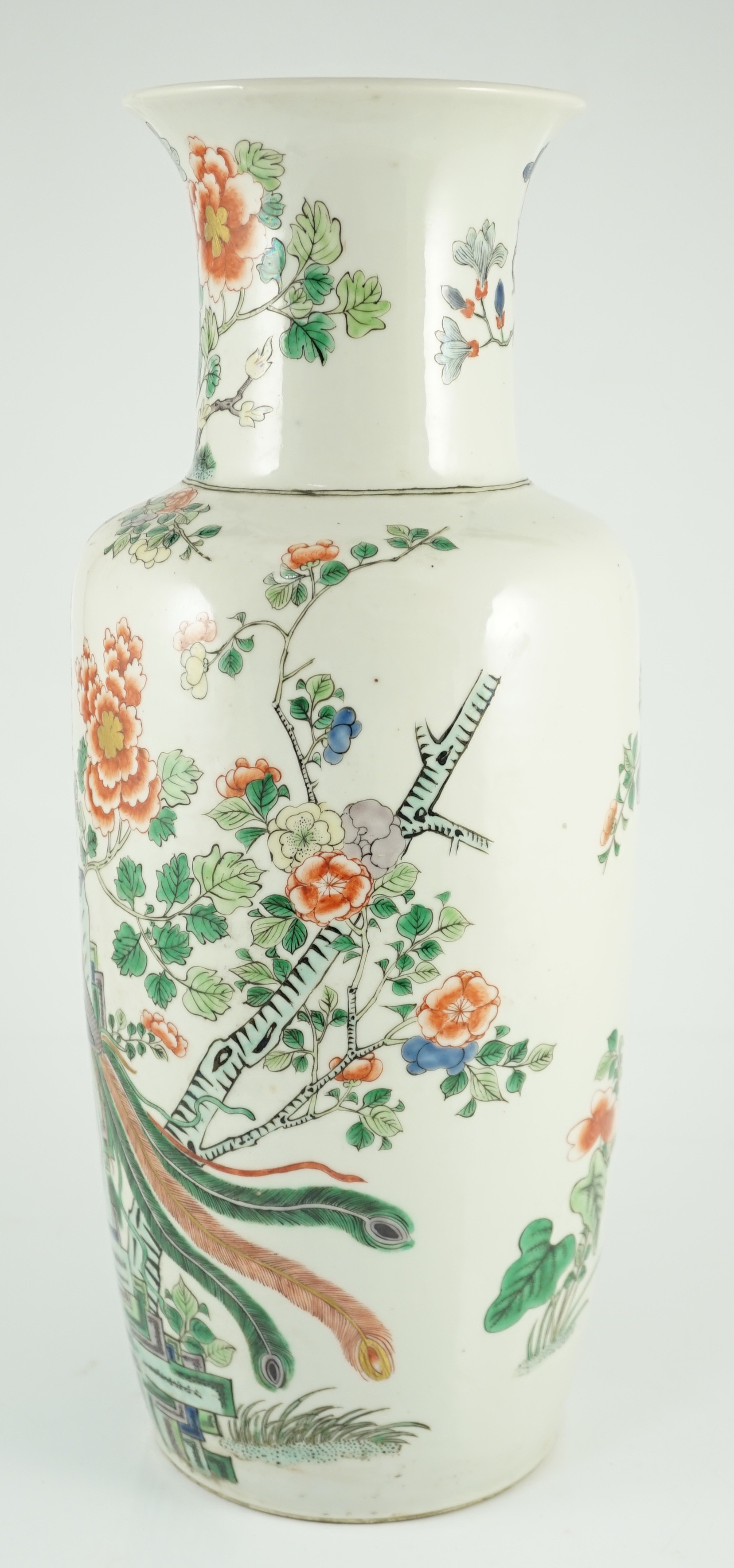 A Chinese famille verte vase baluster vase, late 19th century, painted with a phoenix amid rockwork, - Image 2 of 8