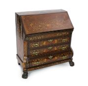 A late 18th century Dutch mahogany and floral marquetry bombé bureau, with fitted interior and