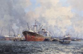 Marinus Johannes de Jongere (Dutch, 1912-1978) oil on canvasShipping in Rotterdam harboursigned60