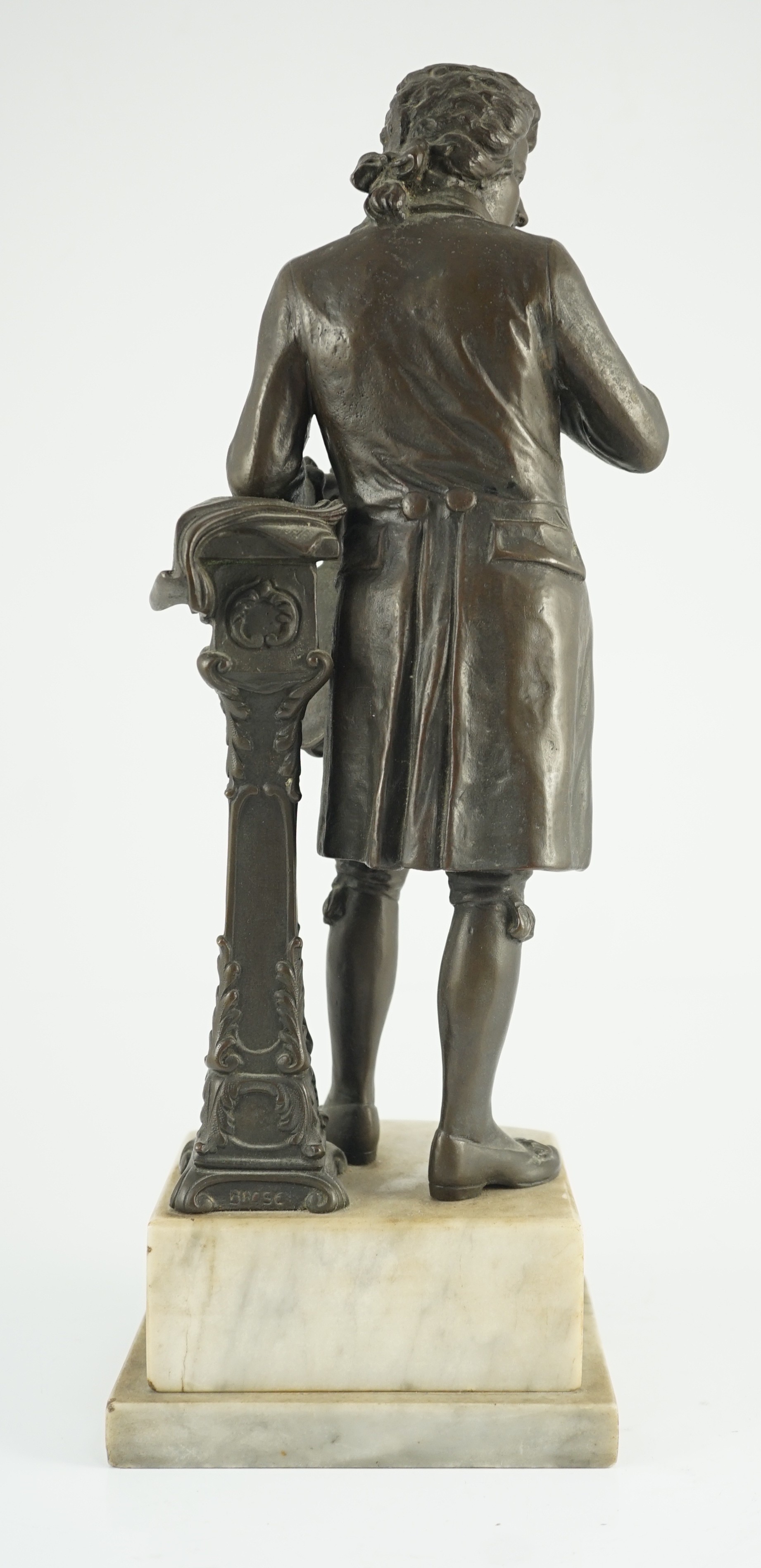 Carl Brose (German, 1880-). An early 20th century bronze figure of Mozart holding a violin, signed - Image 5 of 8