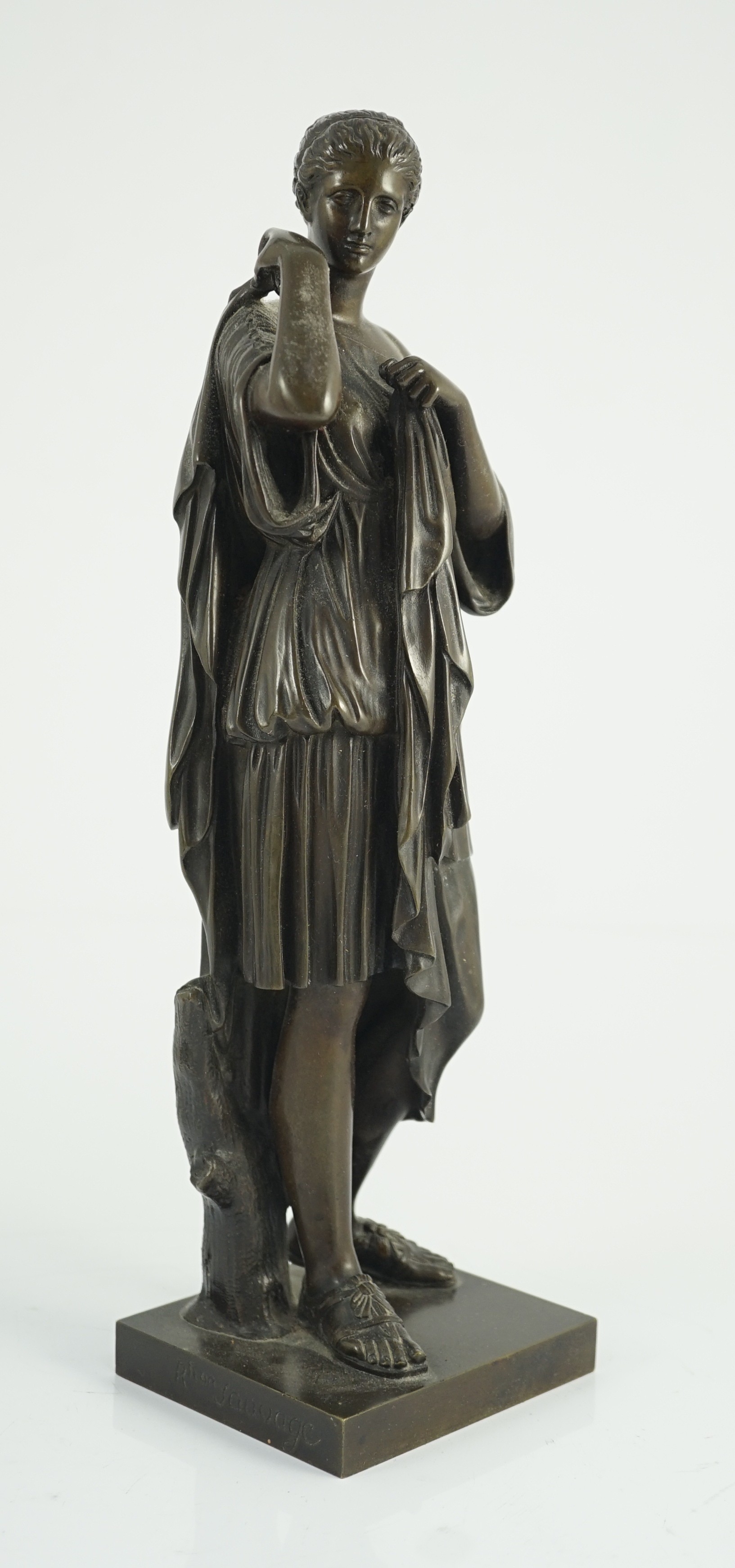 After the antique, a French Reduction Sauvage bronze figure of 'Diana de Gabies', on square - Image 2 of 7