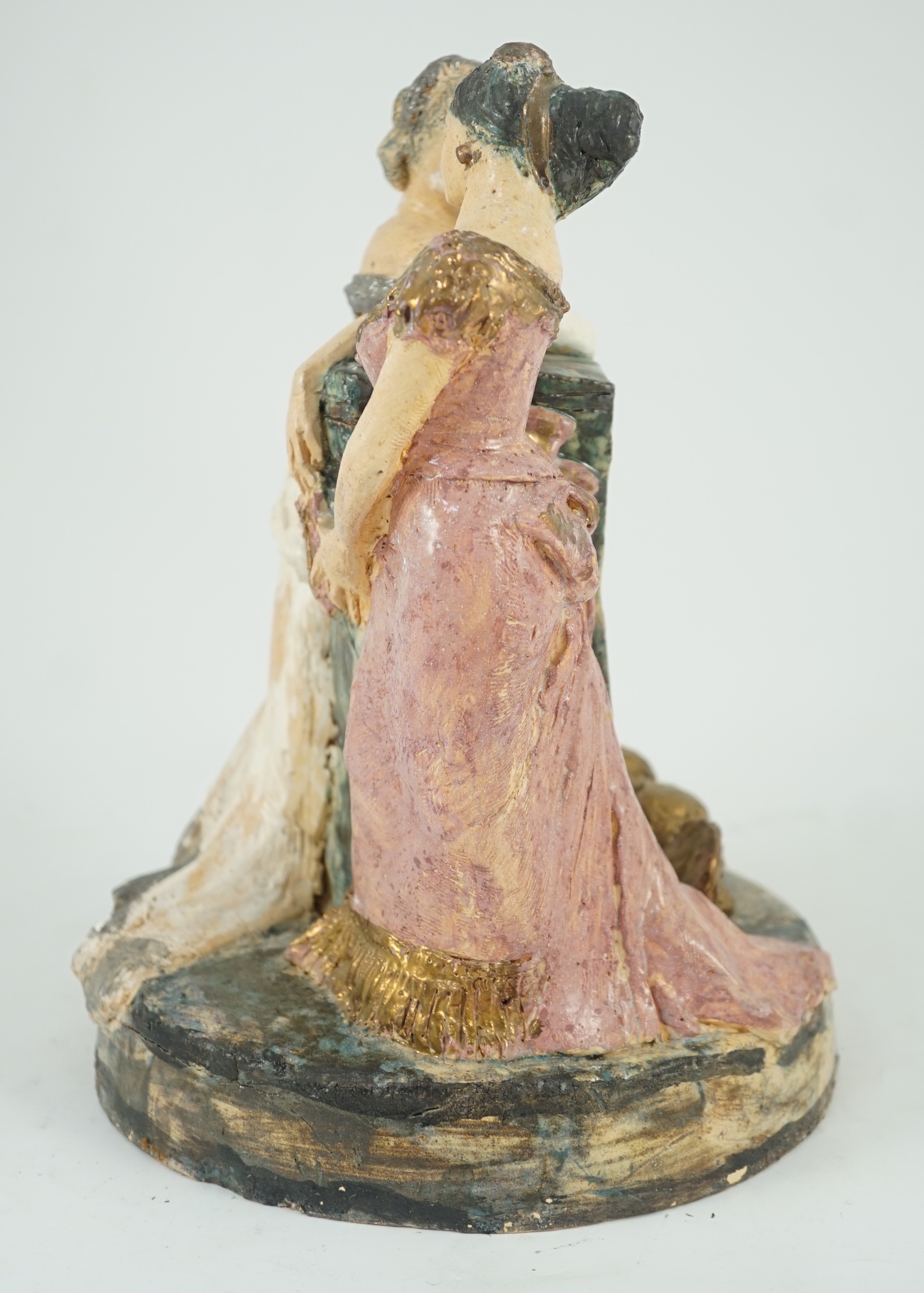 § § Quentin Bell (1910-1996). A studio pottery group of two women in ballgowns, painted in - Image 3 of 8