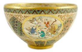 A Japanese Satsuma pottery ‘thousand butterfly’ bowl, Meiji period, the interior painted with the