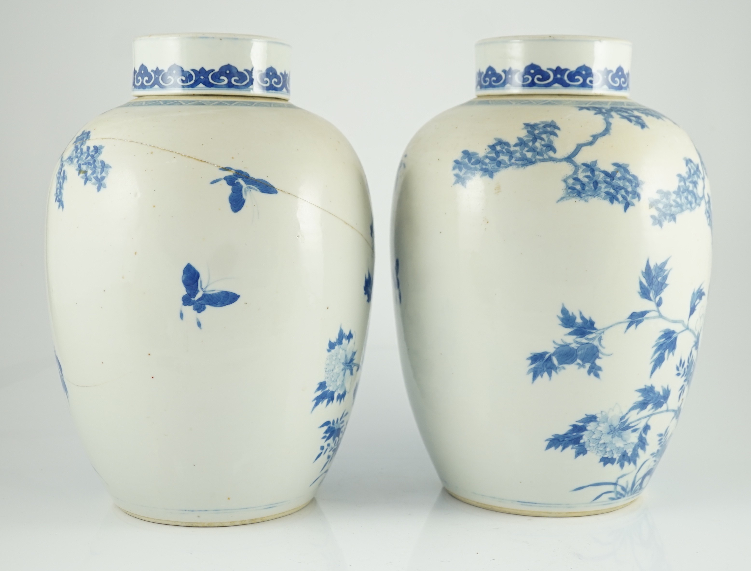 A pair of large Chinese blue and white ovoid jars and associated covers, 19th century, each - Image 4 of 13