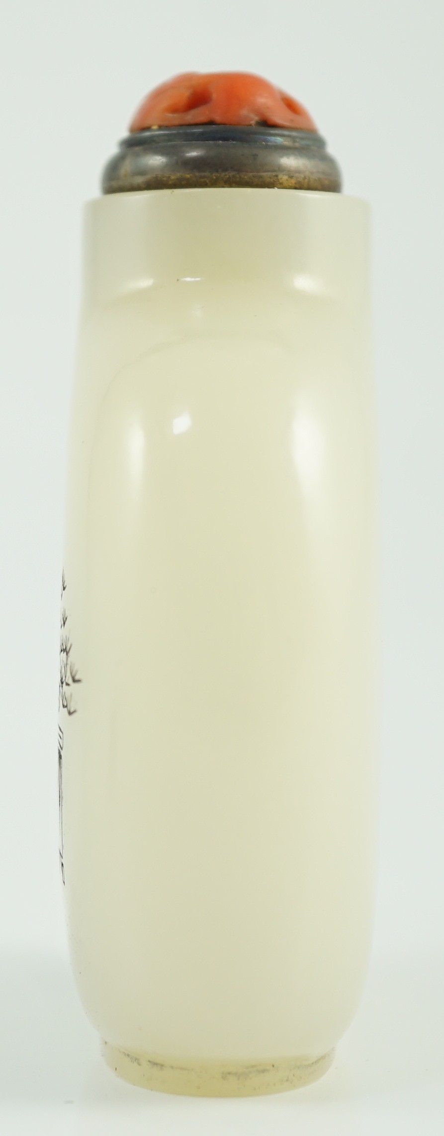 A Chinese inscribed white jade snuff bottle, 19th century, the stone is of good even tone, the - Image 4 of 17