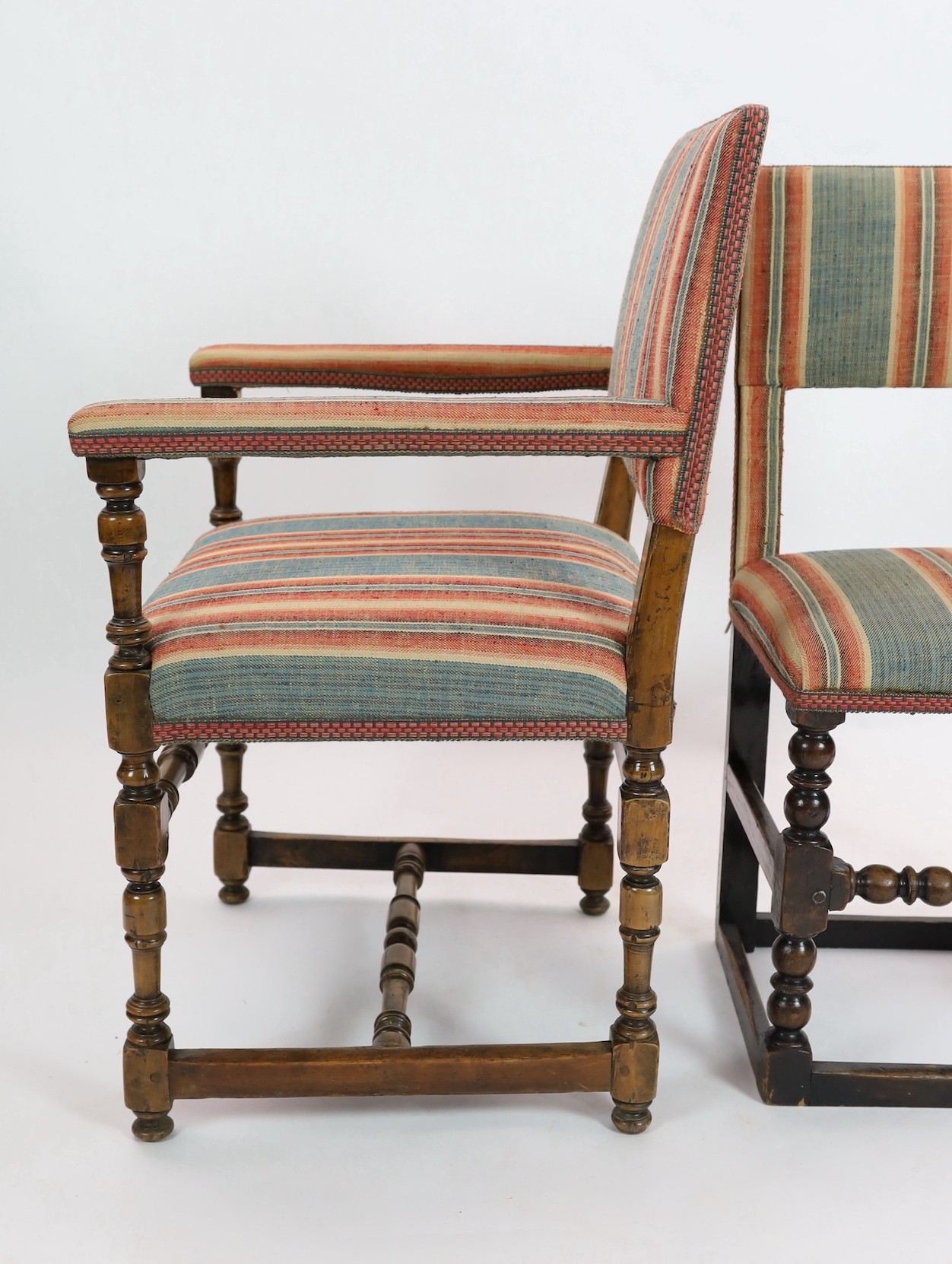 A matched set of twelve 17th century and later dining chairs, the rectangular backs and seats - Image 3 of 6