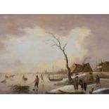 Attributed to Hendrik Willem Schweickhardt (German, 1746-1797) Winter landscape with skaters on