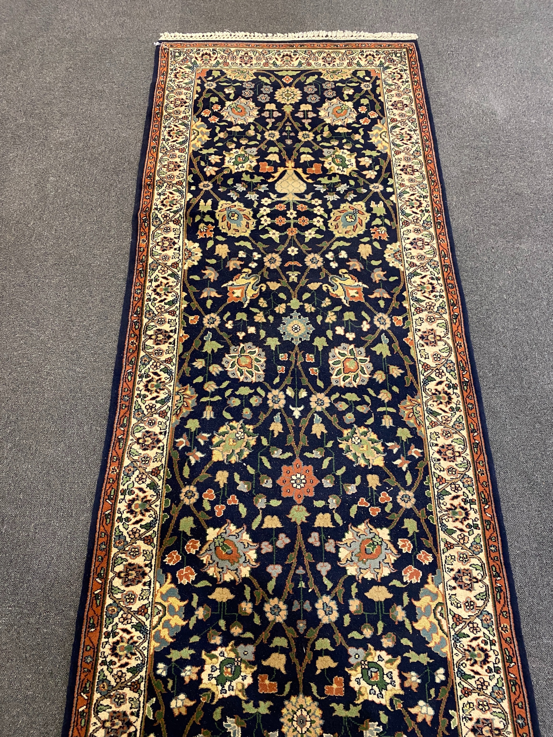 A Bijar blue ground runner, with polychrome floral field, 464cm x 100cm***CONDITION REPORT*** - Image 4 of 6