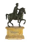 After the Antique. A 19th century Italian Grand Tour bronze equestrian group, modelled as Emperor
