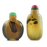 A Chinese shadow agate snuff bottle, and an imitation shadow agate glass snuff bottle, both c.1760-