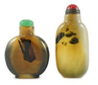 A Chinese shadow agate snuff bottle, and an imitation shadow agate glass snuff bottle, both c.1760-