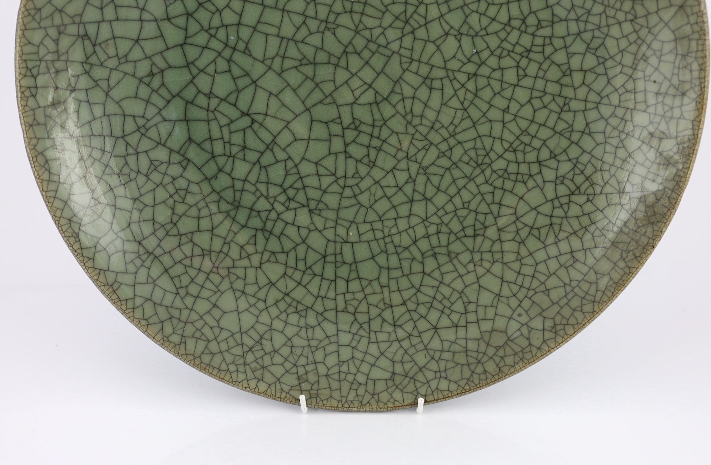 A large Chinese Guan type crackle glaze dish, 19th/20th century, 45.5cm diameter***CONDITION - Image 3 of 4